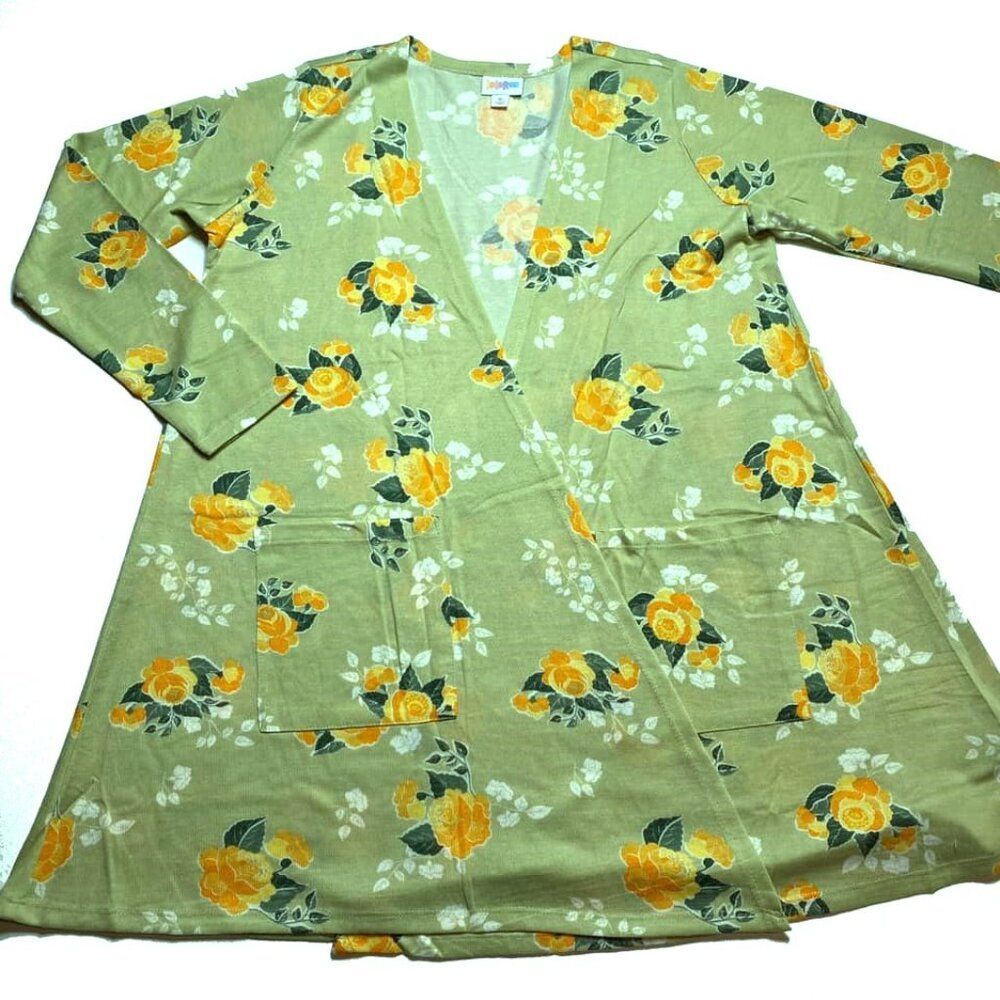 NEW LuLaRoe‎ XS Caroline Long Sleeve Swing Cardigan Sweater Green Yellow Floral